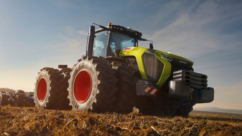 Low angle shot of CLAAS XERION 12 series in field