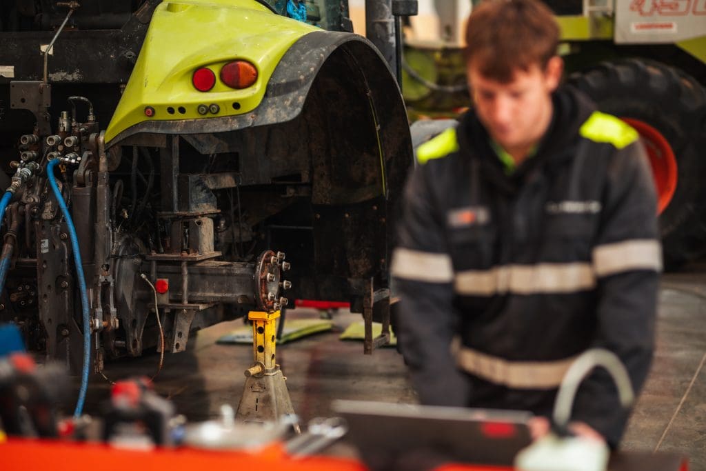 Tractor in focus being serviced at CLAAS Harvest Centre