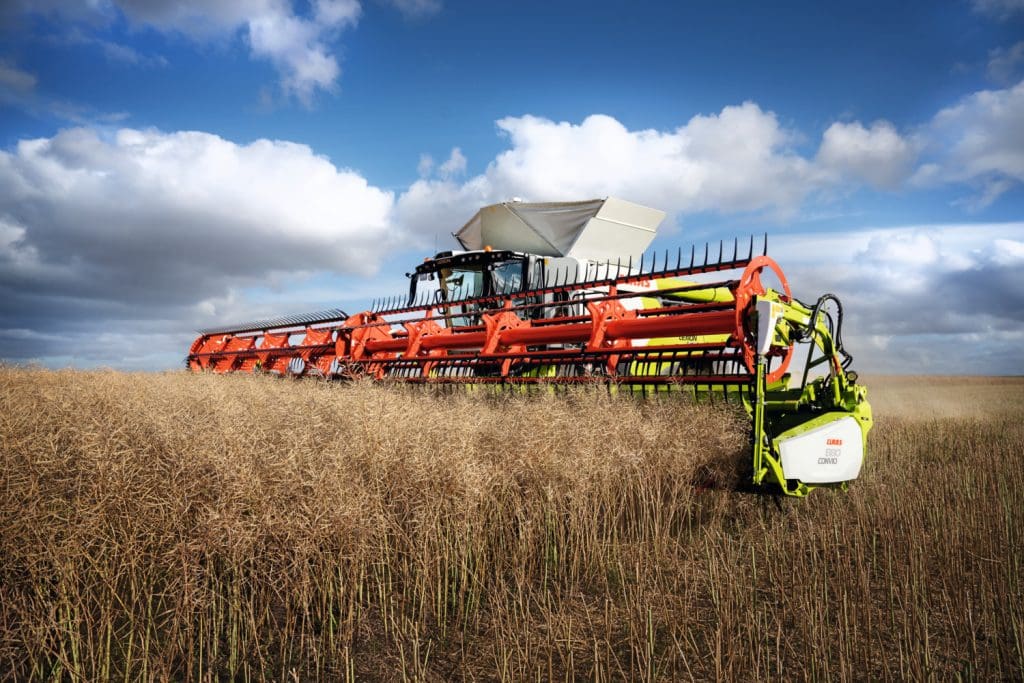 close up shot of the combine front attachment