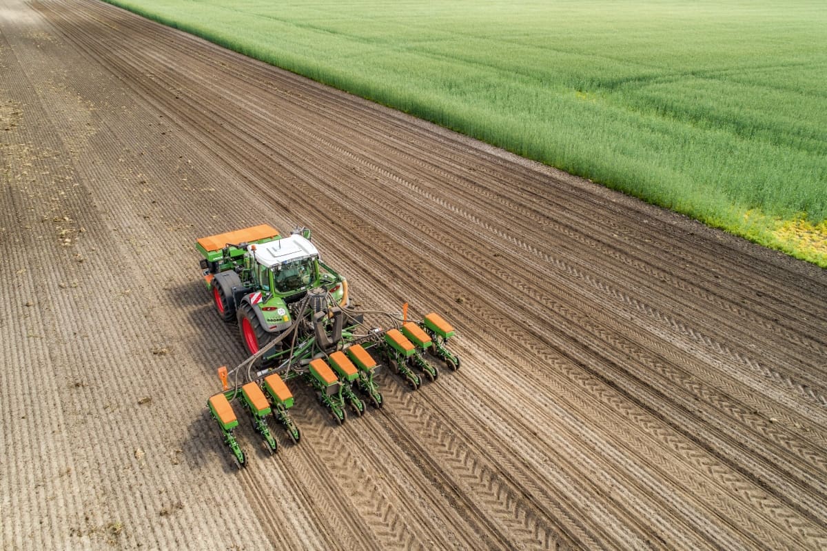 precea zoomed out getting towed by a fendt tractor