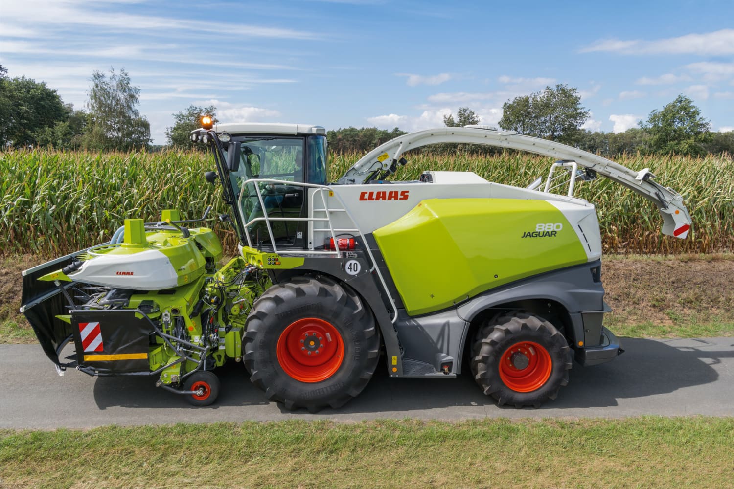 CLAAS jaguar 880 driving ready to harvest maize
